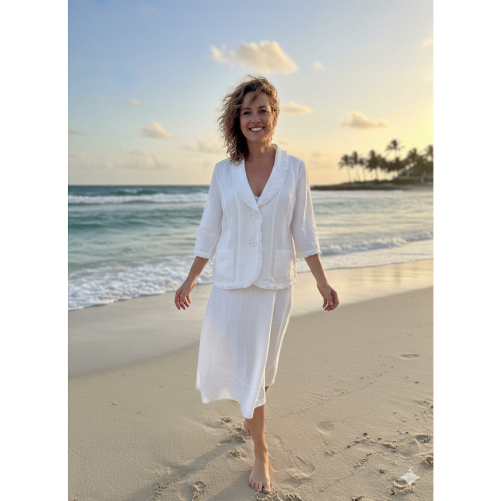 Kim Rogers Petite Linen Skirt Set White Ruffle Blazer Midi Skirt PL - Picture 1 of 16